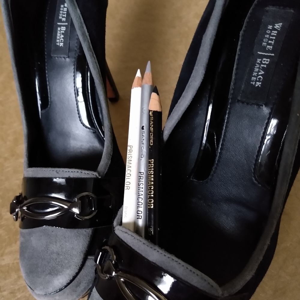 Black and Grey Suede Leather White House Black Market 7M Heels